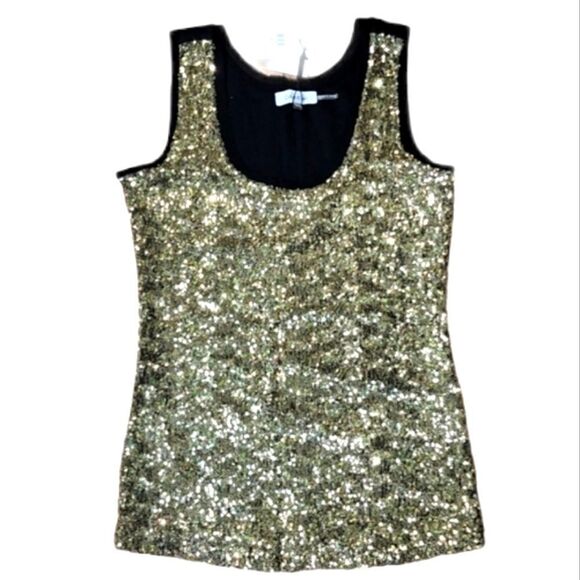 𝅺CALVIN KLEIN GOLD SEQUINED DRESSY TANK TOP - Picture 1 of 7
